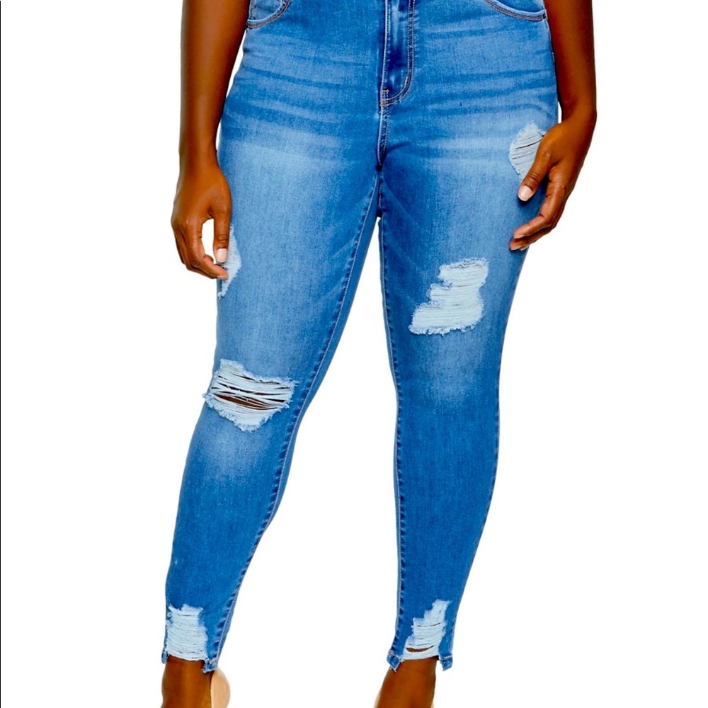 Plus Size Hem Distressed Jeans Size 14